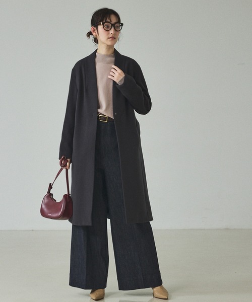 qualite（カリテ）の「ショートビーバーコート/ガウンコート/ウールコート/冬服/オフィスカジュアル/コーディガン/オケージョン（チェスターコート・レディース・セージグリーン/チャコールグレー・36/38）」の7枚目の写真