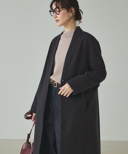 qualite（カリテ）の「ショートビーバーコート/ガウンコート/ウールコート/冬服/オフィスカジュアル/コーディガン/オケージョン（チェスターコート・レディース・セージグリーン/チャコールグレー・36/38）」の11枚目の写真