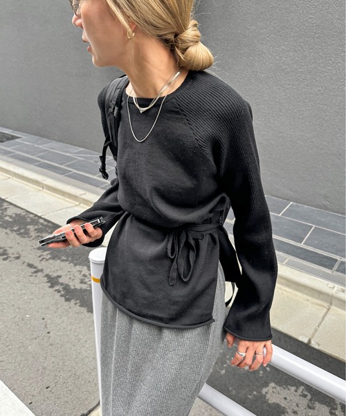 feepur（フェピュール）の「【ハンドウォッシャブル】ウエストロープラグランニット（ニット/セーター・レディース・オフホワイト/グレー/ブラック・MEDIUM）」の2枚目の写真