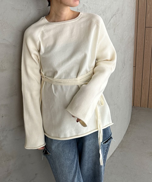 feepur（フェピュール）の「【ハンドウォッシャブル】ウエストロープラグランニット（ニット/セーター・レディース・オフホワイト/グレー/ブラック・MEDIUM）」の4枚目の写真