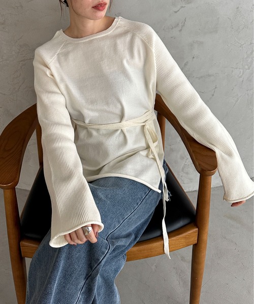 feepur（フェピュール）の「【ハンドウォッシャブル】ウエストロープラグランニット（ニット/セーター・レディース・オフホワイト/グレー/ブラック・MEDIUM）」の5枚目の写真