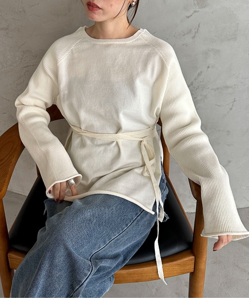 feepur（フェピュール）の「【ハンドウォッシャブル】ウエストロープラグランニット（ニット/セーター・レディース・オフホワイト/グレー/ブラック・MEDIUM）」の6枚目の写真