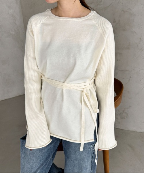 feepur（フェピュール）の「【ハンドウォッシャブル】ウエストロープラグランニット（ニット/セーター・レディース・オフホワイト/グレー/ブラック・MEDIUM）」の7枚目の写真