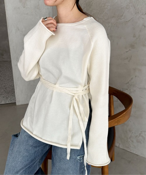 feepur（フェピュール）の「【ハンドウォッシャブル】ウエストロープラグランニット（ニット/セーター・レディース・オフホワイト/グレー/ブラック・MEDIUM）」の8枚目の写真