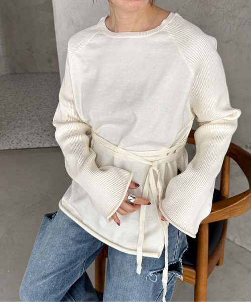 feepur（フェピュール）の「【ハンドウォッシャブル】ウエストロープラグランニット（ニット/セーター・レディース・オフホワイト/グレー/ブラック・MEDIUM）」の9枚目の写真