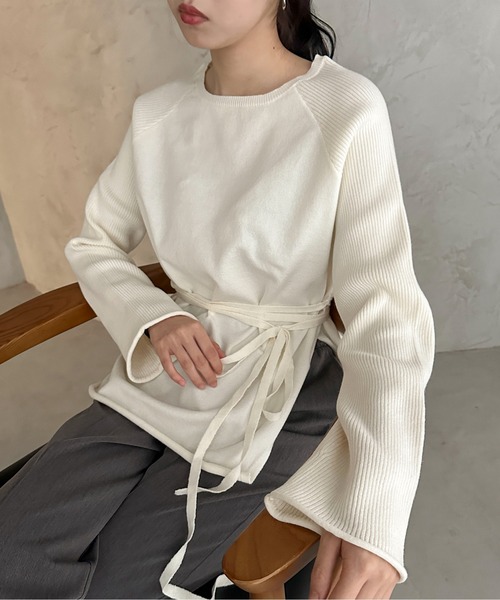 feepur（フェピュール）の「【ハンドウォッシャブル】ウエストロープラグランニット（ニット/セーター・レディース・オフホワイト/グレー/ブラック・MEDIUM）」の11枚目の写真