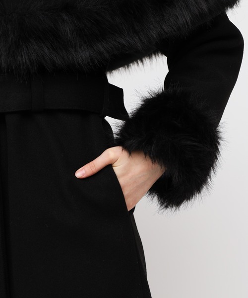 セール】ケープ付2wayロングノーカラーコート（ノーカラーコート