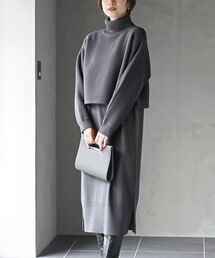 リブドルマンニット付アンサンブルタートルワンピース
