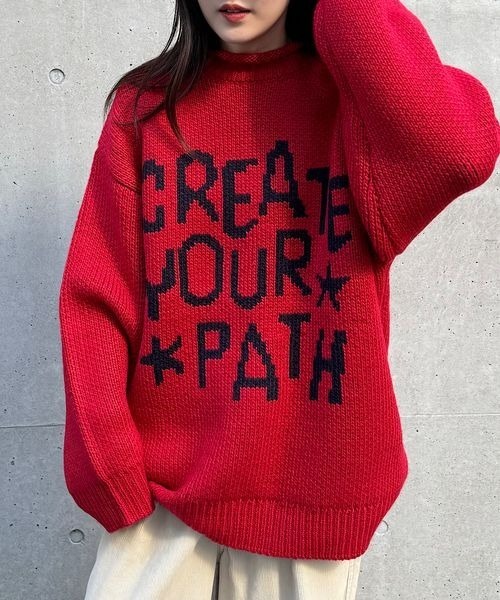 PBLIM（ページボーイリム）の「PBLIM/ハンドフウロゴニット（ニット/セーター・レディース・レッド/ネイビー/アイボリー・FREE）」の3枚目の写真