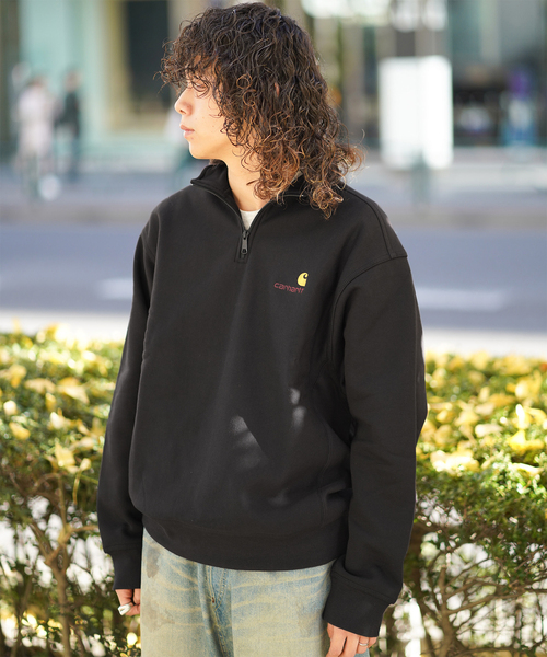 Carhartt WIP(カーハートダブリューアイピー)の「CARHARTT WIP / カーハート ダブリューアイピー HALF ZIP AMERICAN SCRIPT SWEAT(スウェット・メンズ・グリーン/グレー/ブラック・LARGE/MEDIUM)」の1枚目の写真