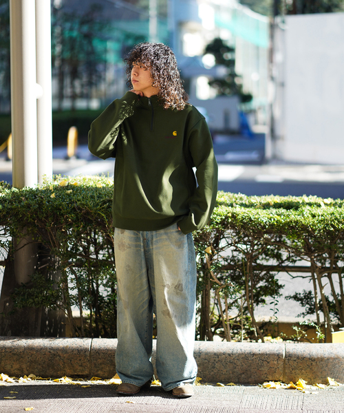 Carhartt WIP(カーハートダブリューアイピー)の「CARHARTT WIP / カーハート ダブリューアイピー HALF ZIP AMERICAN SCRIPT SWEAT(スウェット・メンズ・グリーン/グレー/ブラック・LARGE/MEDIUM)」の9枚目の写真