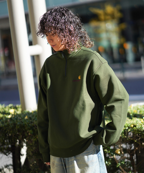 Carhartt WIP(カーハートダブリューアイピー)の「CARHARTT WIP / カーハート ダブリューアイピー HALF ZIP AMERICAN SCRIPT SWEAT(スウェット・メンズ・グリーン/グレー/ブラック・LARGE/MEDIUM)」の11枚目の写真