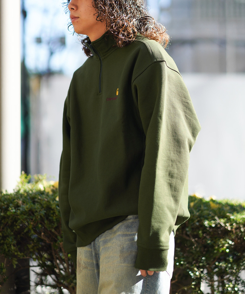 Carhartt WIP(カーハートダブリューアイピー)の「CARHARTT WIP / カーハート ダブリューアイピー HALF ZIP AMERICAN SCRIPT SWEAT(スウェット・メンズ・グリーン/グレー/ブラック・LARGE/MEDIUM)」の12枚目の写真