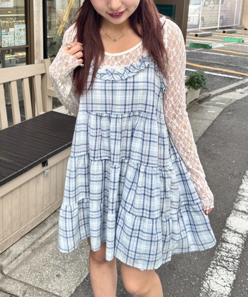 美品】デイジーリン21SS チェックチュニックドレス フリル 美品】デイジーリン21SS チェックチュニックドレス フリル