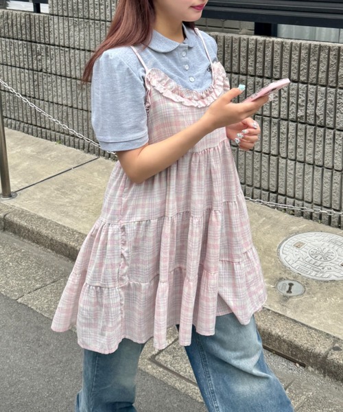 ctz1430：チェック柄フロントフリルチュニック【ALDILA】｜エル