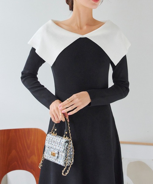 KOBE LETTUCE(コウベレタス)の「マルチway フィット&フレアオフショルニット長袖ワンピース(ワンピース・レディース・チャコールグレー/ブラック/ブラック×ホワイト/ネイビー/アイボリー系/モカ・M/PM)」の9枚目の写真