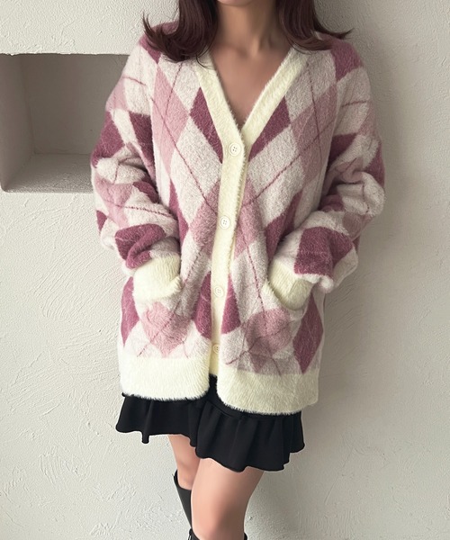 セール】アーガイルシャギーカーディガン【ZOZOTOWN限定アイテム