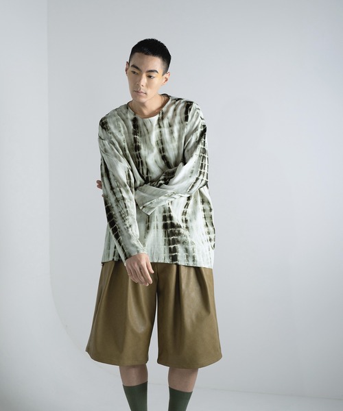 Aphlotus（アプロタス）の「シルケット加工 絞り染め クルーネック LS ビッグ プルオーバー（Tシャツ/カットソー・メンズ・モスグリーン/コバルトブルー・SMALL/MEDIUM/LARGE）」の8枚目の写真