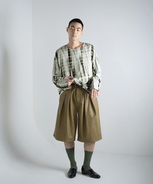 Aphlotus（アプロタス）の「シルケット加工 絞り染め クルーネック LS ビッグ プルオーバー（Tシャツ/カットソー・メンズ・モスグリーン/コバルトブルー・SMALL/MEDIUM/LARGE）」の9枚目の写真
