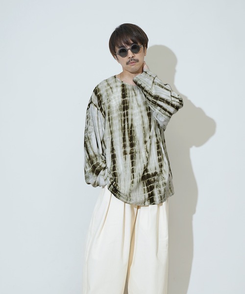 Aphlotus（アプロタス）の「シルケット加工 絞り染め クルーネック LS ビッグ プルオーバー（Tシャツ/カットソー・メンズ・モスグリーン/コバルトブルー・SMALL/MEDIUM/LARGE）」の18枚目の写真