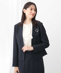 ノーカラージャケット（ブルー・ネイビー/青色系）ファッション