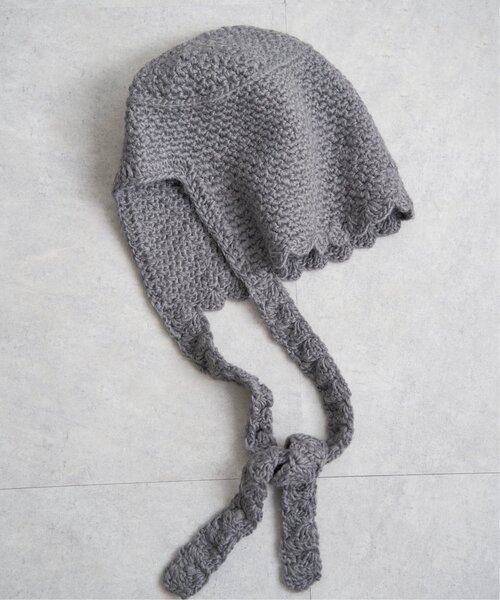 VENCEEXCHANGE（ヴァンスエクスチェンジ）の「ワイドリボンクロシェバブーシュカ（ニットキャップ/ビーニー・レディース・ブラック/アイボリー/グレー・FREE）」の4枚目の写真