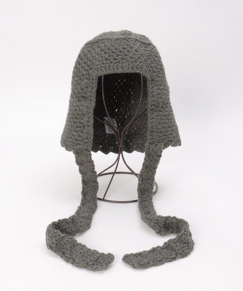 VENCEEXCHANGE（ヴァンスエクスチェンジ）の「ワイドリボンクロシェバブーシュカ（ニットキャップ/ビーニー・レディース・ブラック/アイボリー/グレー・FREE）」の5枚目の写真