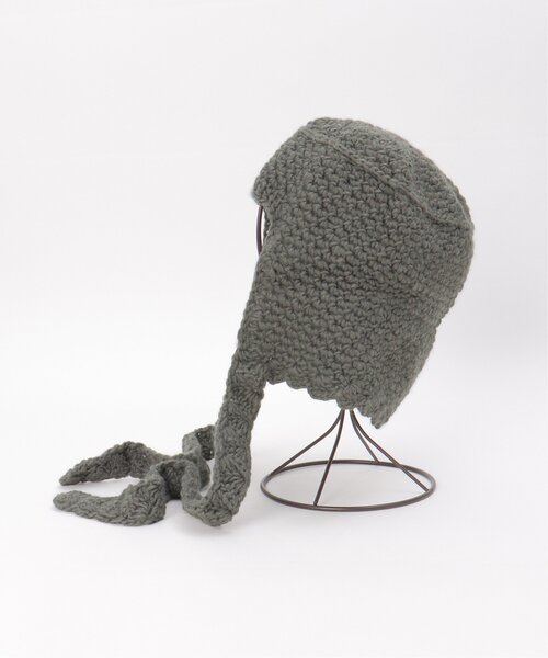 VENCEEXCHANGE（ヴァンスエクスチェンジ）の「ワイドリボンクロシェバブーシュカ（ニットキャップ/ビーニー・レディース・ブラック/アイボリー/グレー・FREE）」の6枚目の写真