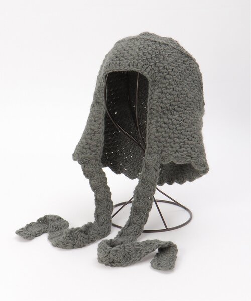 VENCEEXCHANGE（ヴァンスエクスチェンジ）の「ワイドリボンクロシェバブーシュカ（ニットキャップ/ビーニー・レディース・ブラック/アイボリー/グレー・FREE）」の10枚目の写真