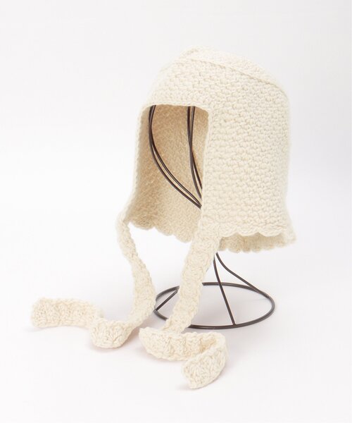 VENCEEXCHANGE（ヴァンスエクスチェンジ）の「ワイドリボンクロシェバブーシュカ（ニットキャップ/ビーニー・レディース・ブラック/アイボリー/グレー・FREE）」の11枚目の写真