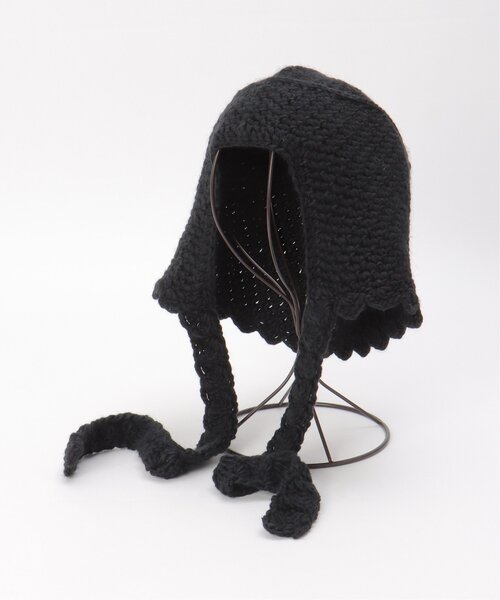 VENCEEXCHANGE（ヴァンスエクスチェンジ）の「ワイドリボンクロシェバブーシュカ（ニットキャップ/ビーニー・レディース・ブラック/アイボリー/グレー・FREE）」の12枚目の写真