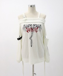 Diable baiser | オフショル骨ロゴリブニットソートップス【大きいサイズ有】(Tシャツ/カットソー)