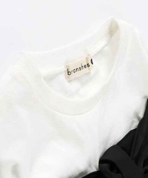 BRANSHES(ブランシェス)の「【b.+A】金子綾/リボンドッキング長袖Tシャツ(Tシャツ/カットソー・キッズ・杢グレー/ブラック/オフホワイト・90/100/110/120/130/140/150)」の4枚目の写真