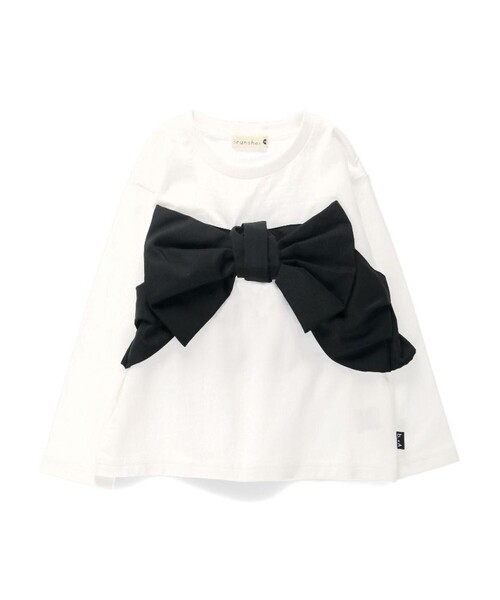 BRANSHES(ブランシェス)の「【b.+A】金子綾/リボンドッキング長袖Tシャツ(Tシャツ/カットソー・キッズ・杢グレー/ブラック/オフホワイト・90/100/110/120/130/140/150)」の12枚目の写真