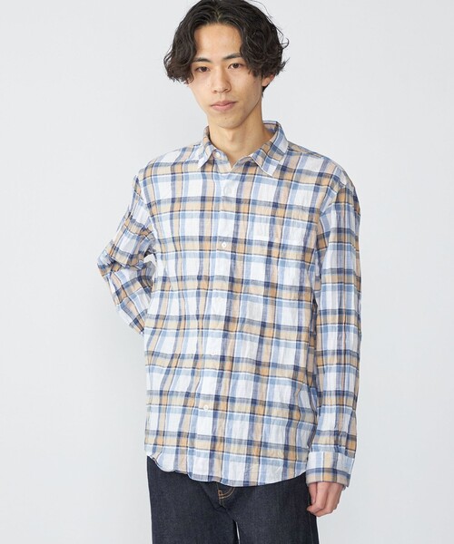 SHIPS（シップス）の「SHIPS: BEZ ウォッシュド チェック ロングスリーブ シャツ（シャツ/ブラウス・メンズ・ライトグリーン/ライトブルー/ベージュ・LARGE/MEDIUM/SMALL/X-LARGE）」の2枚目の写真