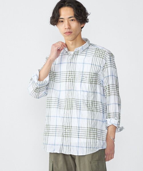 SHIPS（シップス）の「SHIPS: BEZ ウォッシュド チェック ロングスリーブ シャツ（シャツ/ブラウス・メンズ・ライトグリーン/ライトブルー/ベージュ・LARGE/MEDIUM/SMALL/X-LARGE）」の3枚目の写真
