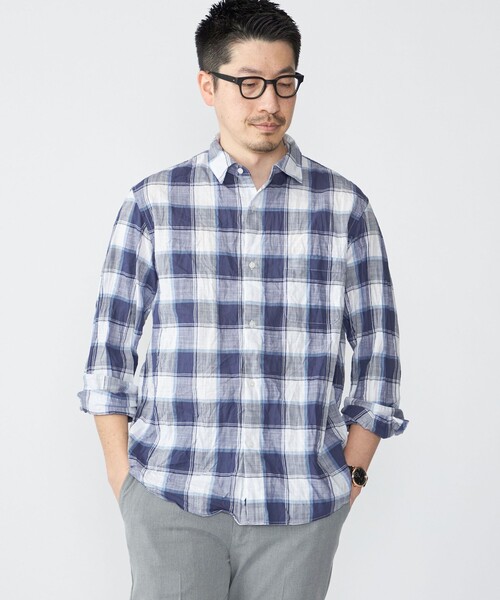 セール】SHIPS: BEZ ウォッシュド チェック ロングスリーブ シャツ