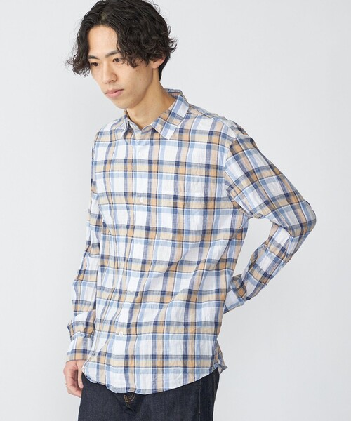 SHIPS（シップス）の「SHIPS: BEZ ウォッシュド チェック ロングスリーブ シャツ（シャツ/ブラウス・メンズ・ライトグリーン/ライトブルー/ベージュ・LARGE/MEDIUM/SMALL/X-LARGE）」の11枚目の写真
