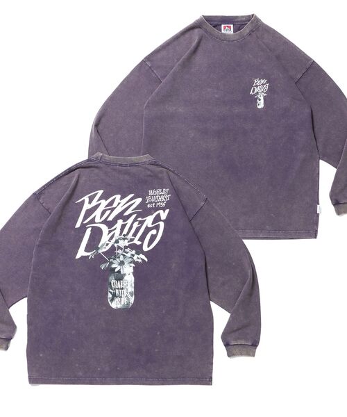 BEN DAVIS（ベンデイビス）の「【BEN DAVIS（ベンデイビス）】VASE WASHED L/S TEE[WIDE] / クルーネック 長袖 刺繍 オーバーサイズ（Tシャツ/カットソー・メンズ・オリーブ/パープル/ブラック・MEDIUM/LARGE/X-LARGE）」の3枚目の写真