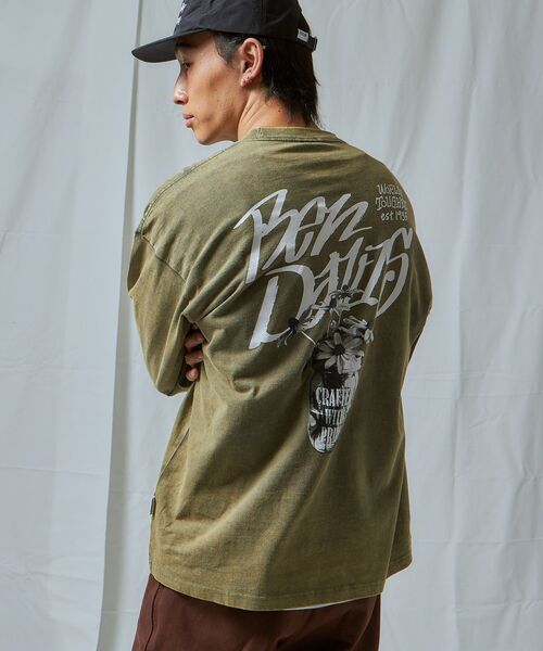 BEN DAVIS（ベンデイビス）の「【BEN DAVIS（ベンデイビス）】VASE WASHED L/S TEE[WIDE] / クルーネック 長袖 刺繍 オーバーサイズ（Tシャツ/カットソー・メンズ・オリーブ/パープル/ブラック・MEDIUM/LARGE/X-LARGE）」の9枚目の写真