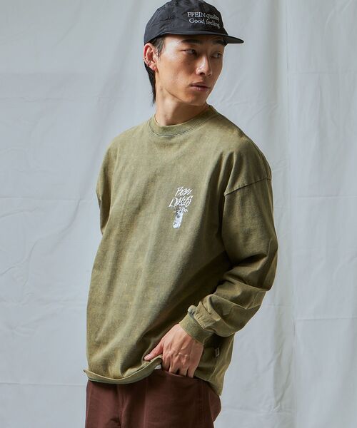 BEN DAVIS（ベンデイビス）の「【BEN DAVIS（ベンデイビス）】VASE WASHED L/S TEE[WIDE] / クルーネック 長袖 刺繍 オーバーサイズ（Tシャツ/カットソー・メンズ・オリーブ/パープル/ブラック・MEDIUM/LARGE/X-LARGE）」の11枚目の写真
