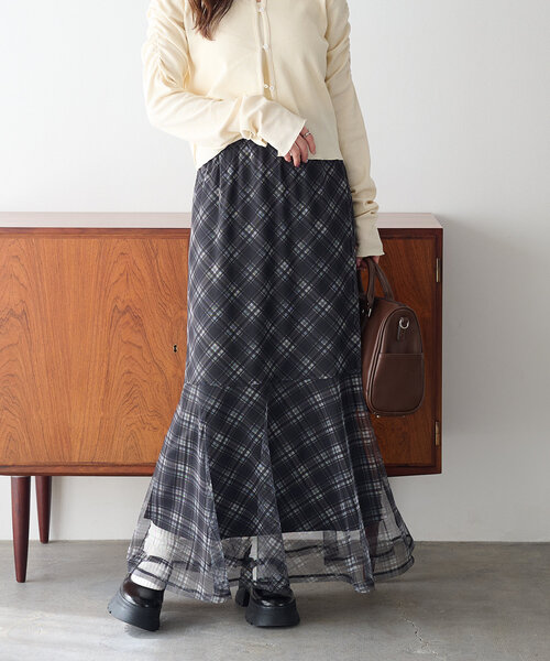 Kastane（カスタネ）の「チェックシアースカート（スカート・レディース・ブラック/ブラウン・FREE）」の11枚目の写真