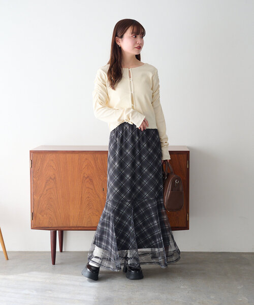 Kastane（カスタネ）の「チェックシアースカート（スカート・レディース・ブラック/ブラウン・FREE）」の5枚目の写真