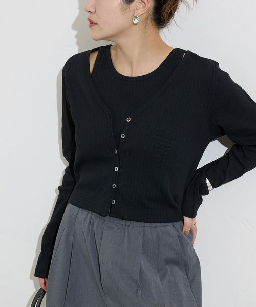 JOURNAL STANDARD（ジャーナルスタンダード）の「ハリヌキテレコクロップドカーディガン（カーディガン/ボレロ・レディース・ブラック/ブラウン系その他・FREE）」の2枚目の写真