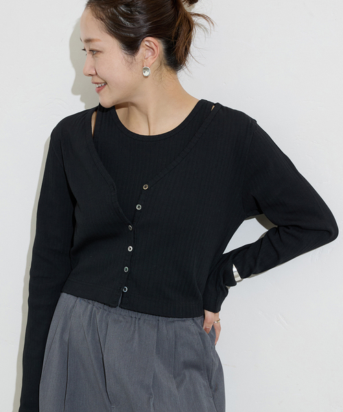 JOURNAL STANDARD（ジャーナルスタンダード）の「ハリヌキテレコクロップドカーディガン（カーディガン/ボレロ・レディース・ブラック/ブラウン系その他・FREE）」の10枚目の写真
