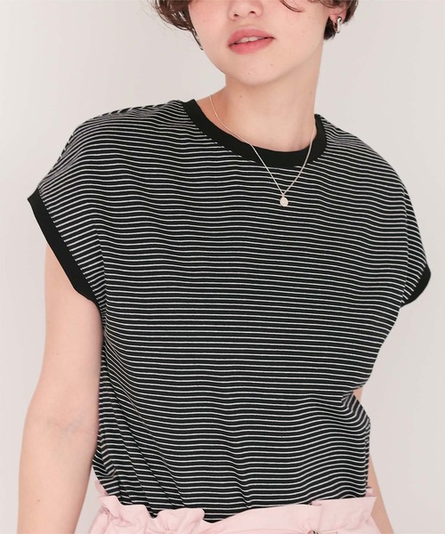 titivate(ティティベイト)の「ボーダーリンガーTシャツ(Tシャツ/カットソー・レディース・ブルー/ブラック/アイボリー/ネイビー/ブラウン・S/M/L)」の1枚目の写真
