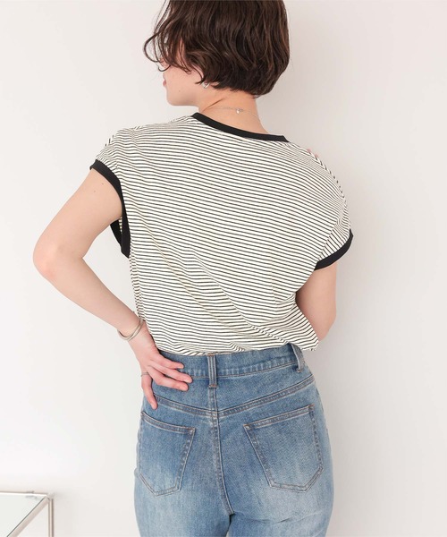 titivate(ティティベイト)の「ボーダーリンガーTシャツ(Tシャツ/カットソー・レディース・ブルー/ブラック/アイボリー/ネイビー/ブラウン・S/M/L)」の9枚目の写真