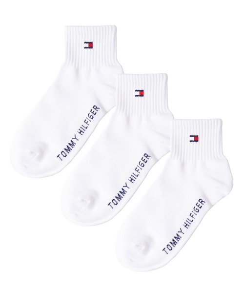 TOMMY HILFIGER(トミーヒルフィガー)の「【EC別注】TOMMY HILFIGER/トミーヒルフィガー ブランド ロゴ 靴下 抗菌防臭 くるぶし上 ショートソックス 3足セット 19cm 20cm 21cm 22cm 23cm(ソックス/靴下・キッズ・その他1/その他2/その他3/ホワイト/ブラック/ホワイト系1/その他4/その他5・19-21cm/21-23cm)」の1枚目の写真