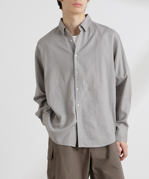 NANO universe（ナノユニバース）の「アンチスメルリネン レギュラーカラーシャツ 長袖（シャツ/ブラウス・メンズ・ホワイト/ブラック/サックスブルー/グレー・S/M/L）」の3枚目の写真