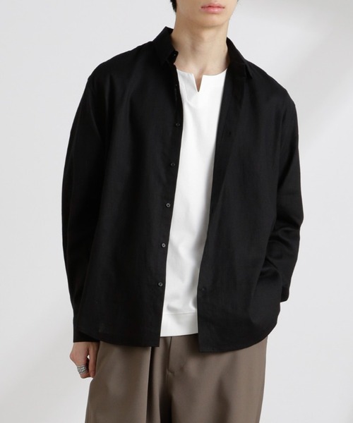 NANO universe（ナノユニバース）の「アンチスメルリネン レギュラーカラーシャツ 長袖（シャツ/ブラウス・メンズ・ホワイト/ブラック/サックスブルー/グレー・S/M/L）」の2枚目の写真